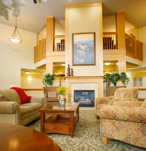 Cozy conversation area next to the fireplace